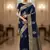navy blue organza embroidered saree