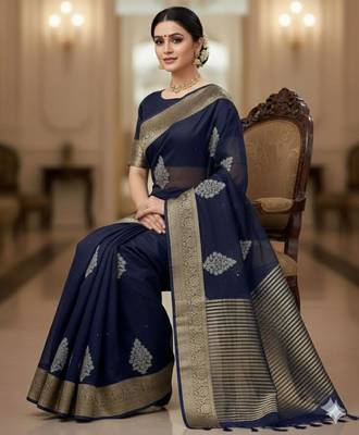 navy blue organza embroidered saree 2