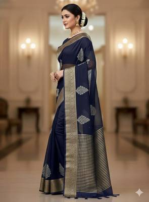 navy blue organza embroidered saree 3