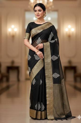 black organza embroidered saree