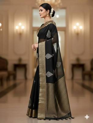 black organza embroidered saree 2