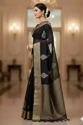 black organza embroidered saree