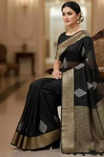 black organza embroidered saree