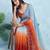 sky blue-orange satin silk blend pedding multi sequin embroidered saree with blouse