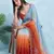sky blue-orange satin silk blend pedding multi sequin embroidered saree with blouse
