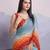 sky blue-orange satin silk blend pedding multi sequin embroidered saree with blouse