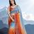 sky blue-orange satin silk blend pedding multi sequin embroidered saree with blouse