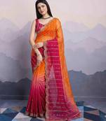 orange satin silk blend sequin embroidered saree with blouse