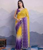 yellow satin silk blend sequin embroidered saree with blouse