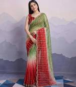 mehendi green satin silk blend sequin embroidered saree with blouse