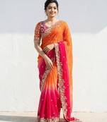 orange-pink-rani satin silk blend multi sequin embroidered saree
