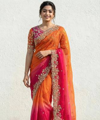 orange-pink-rani satin silk blend multi sequin embroidered saree 2