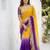yellow- blue satin silk blend multi sequin embroidered saree