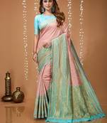 light pink silk blend zari woven saree