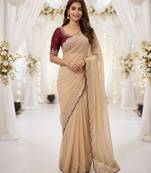 chiku star georgette embroidered arco border saree