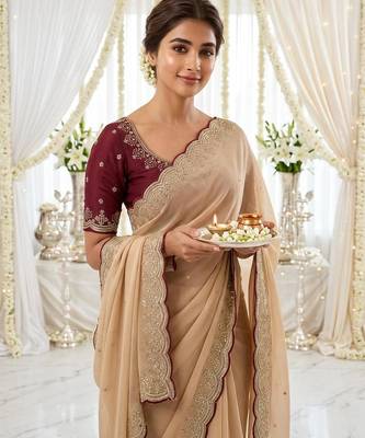 chiku star georgette embroidered arco border saree 2