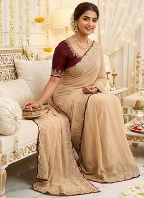 chiku star georgette embroidered arco border saree 3