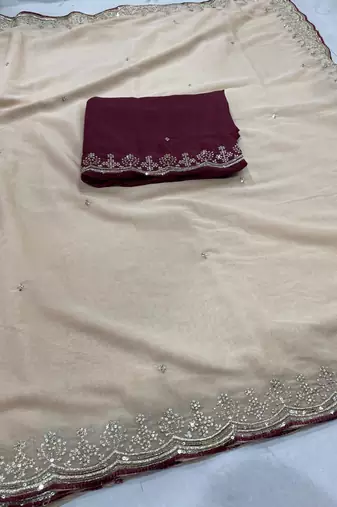 chiku star georgette embroidered arco border saree