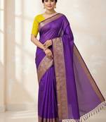 purple soft dola silk blend print zari border saree