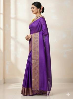 purple soft dola silk blend print zari border saree 2