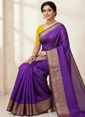 purple soft dola silk blend print zari border saree 3