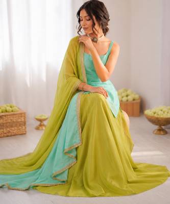 Mint green chinon silk thread with sequin palazzo suit 3