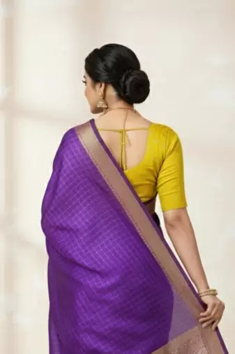 purple soft dola silk blend print zari border saree