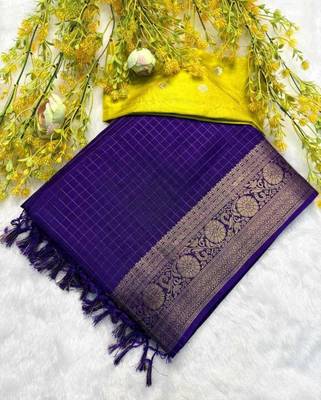 purple soft dola silk blend print zari border saree 5