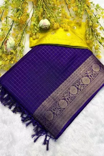 purple soft dola silk blend print zari border saree
