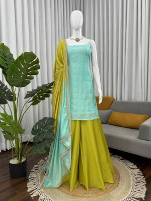 Mint green chinon silk thread with sequin palazzo suit 4