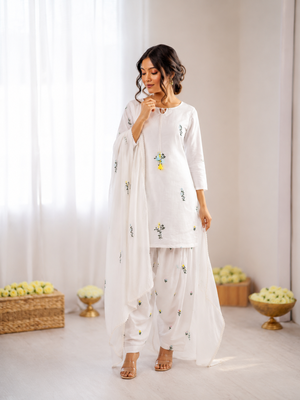 Off white  chanderi silk thread work salwar suit 1