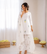 Off white  chanderi silk thread work salwar suit