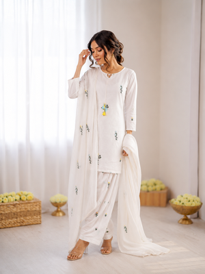 Off white  chanderi silk thread work salwar suit 2