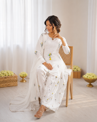 Off white  chanderi silk thread work salwar suit 3