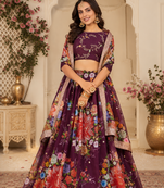 Wine Printed Georgette Semi Stitched Lehenga Choli Festival Wear Collection