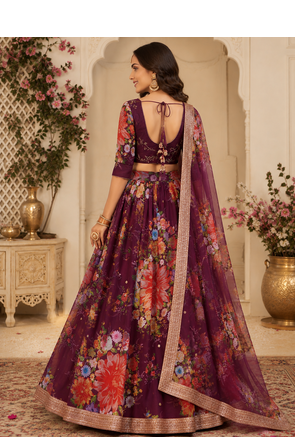 Wine Printed Georgette Semi Stitched Lehenga Choli Festival Wear Collection 3