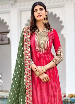 Heavy georgette party wear sharara suit in pink color with embroidery work 2