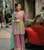 Pure chiffon party wear sharara suit in multi color with embroidery work