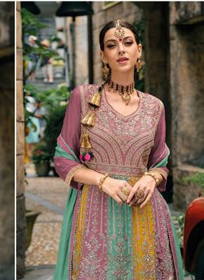 Pure chiffon party wear sharara suit in multi color with embroidery work 2