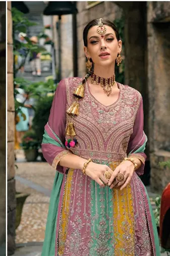 Pure chiffon party wear sharara suit in multi color with embroidery work