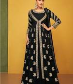 Real georgette party wear 3 pcs set  black color with embroidery work