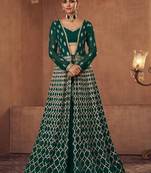 Real georgette party wear 3 pcs set green color with embroidery work