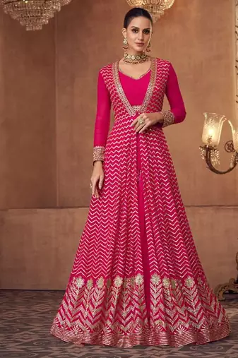 Real georgette party wear 3pcs pink color with embroidery work
