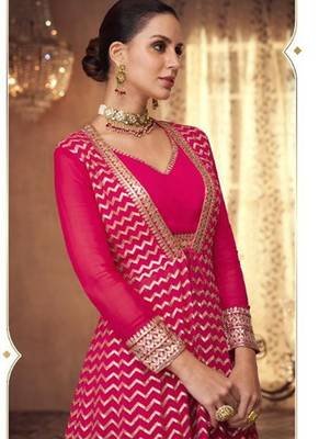 Real georgette party wear 3pcs pink color with embroidery work 2