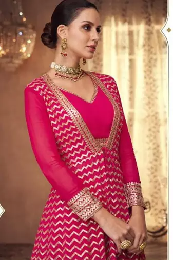 Real georgette party wear 3pcs pink color with embroidery work