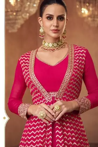 Real georgette party wear 3pcs pink color with embroidery work