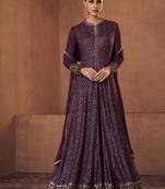 Real georgette party wear gown violet color with embroidery work