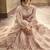Soft net party wear gown peach color with zari with embroidery & stone work