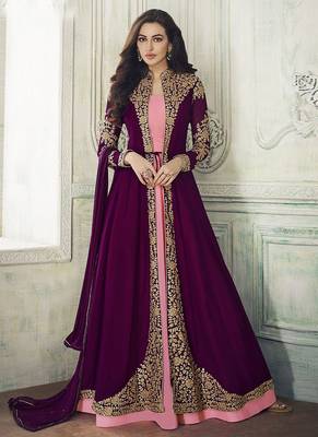 Purple hot pink color georgette party wear designer long lenth anarkali suit 1