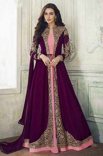 Purple hot pink color georgette party wear designer long lenth anarkali suit